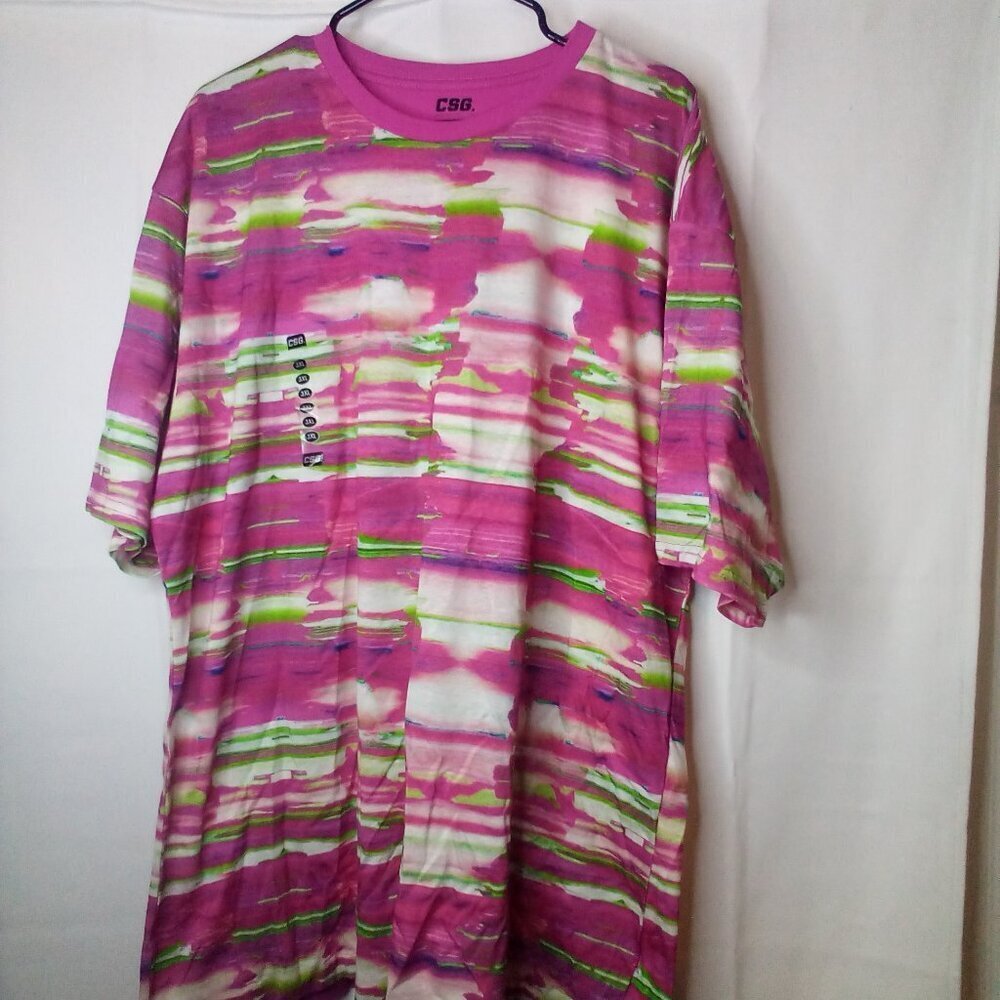 CSG Shirt Women 3XL Short Sleeve 100% Cotton Pattern Pink White Green